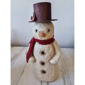 Vintage glitter snowman statue figurine Xmas decor top hat flower scarf
